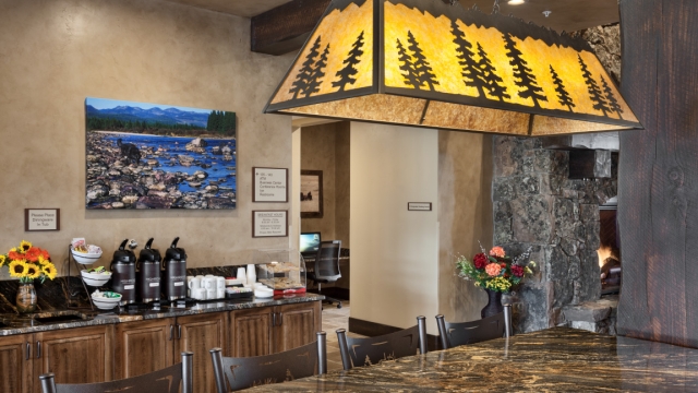 Interior, horizontal, coffee bar, Country Inns & Suites, Kalispell, Montana; Greg Bain & Company kalispell builder country inn breakfast room