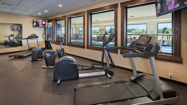 Interior, horizontal, fitness room, Country Inns & Suites, Kalispell, Montana; Greg Bain & Company kalispell builder country inn fitness center