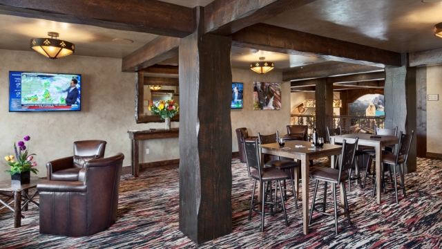 Interior, horizontal, second floor lounge, Country Inns & Suites, Kalispell, Montana; Greg Bain & Company kalispell builder country inn log work